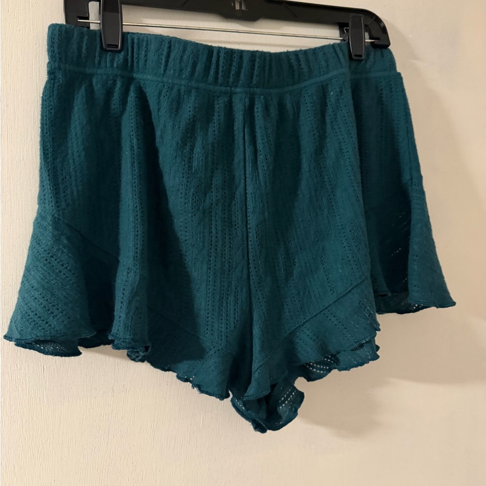 Free People Teal Textured Flowy Shorts – Elastic Waist size L
